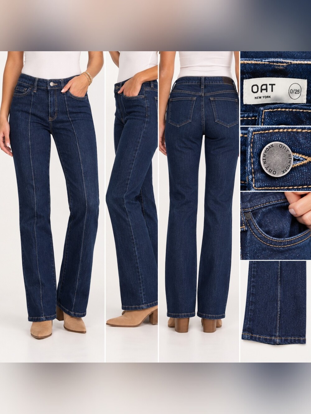 OAT New York Women's 0/25 Dark Wash Front Seam Straight Bootcut Jeans